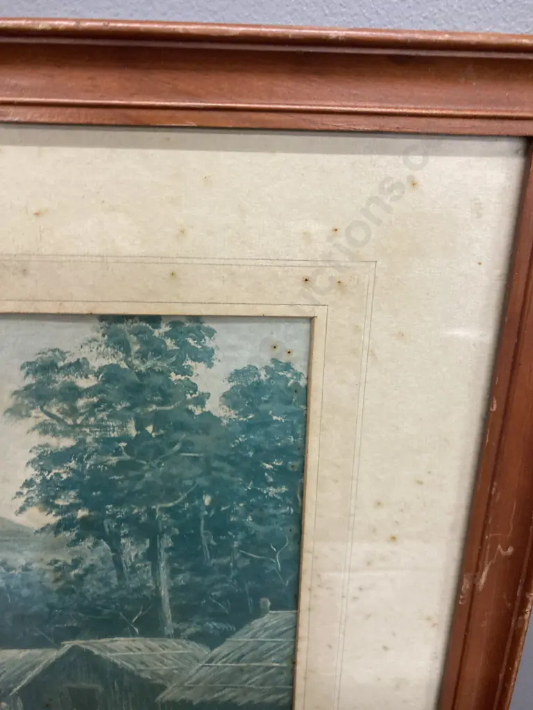 'Maori Pah, Waikato River' by W.G. Baker Framed Glazed Print In Vintage Condition. 41 x 62cm Image 1++